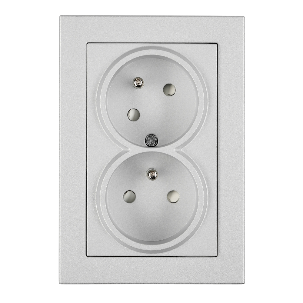 Priză dublă completă cu Pin PE, 2xPE, 1 priză rotită 45&deg;, ar