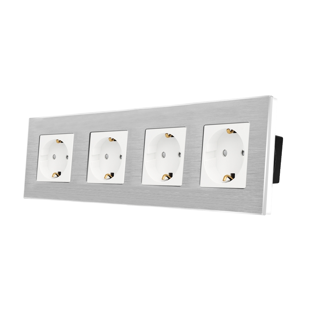 Priza Cvadrupla LUXION cu rama din aluminiu - alb