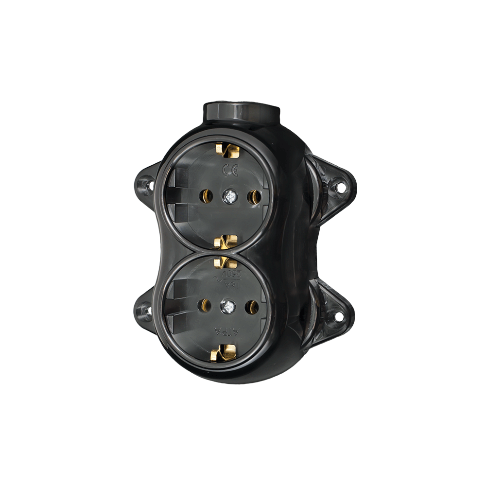 PRIZA DUBLA ANTICA 16A 250V NEGRA
