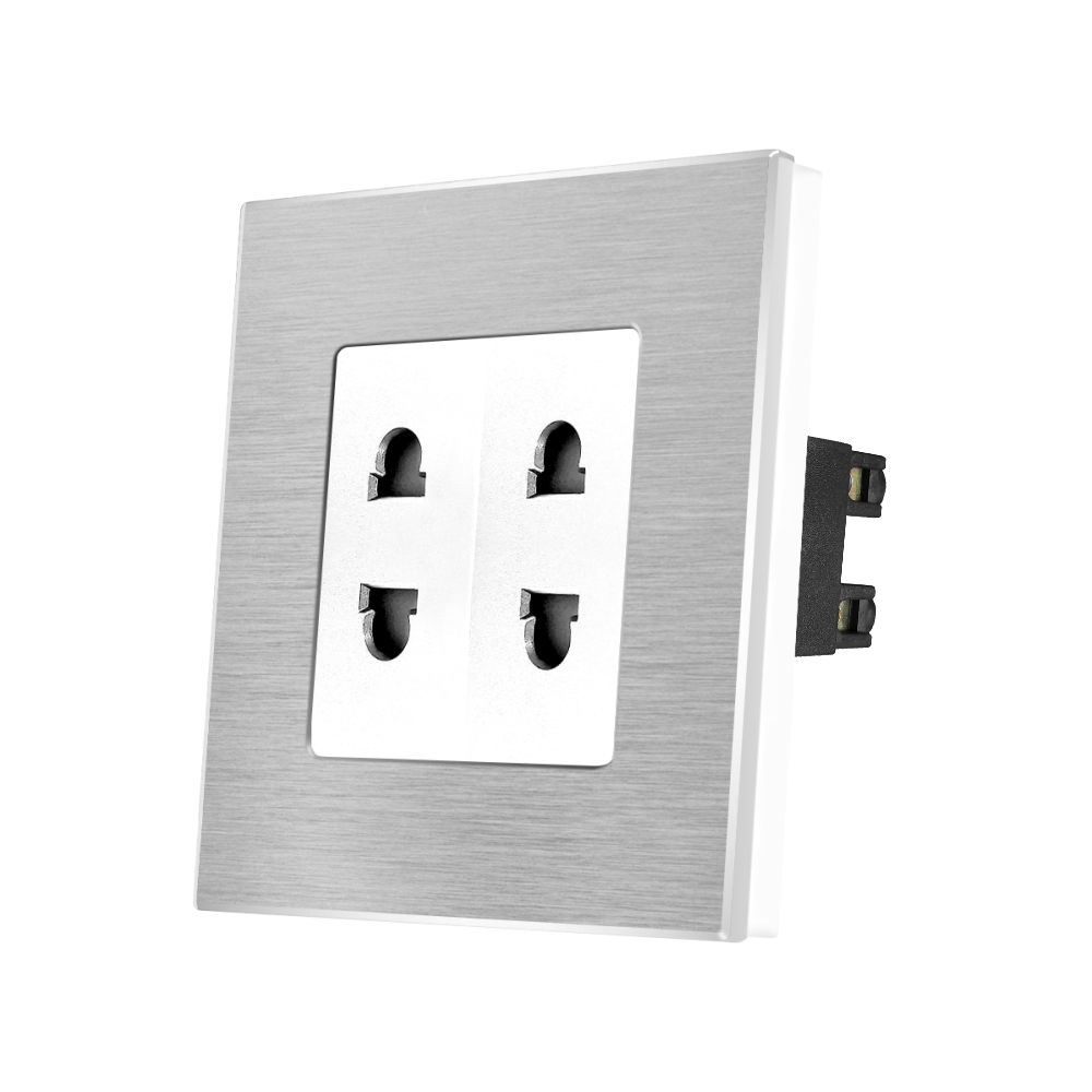 Priza Dubla cu Module Inguste cu Rama din Aluminiu LUXION - alb