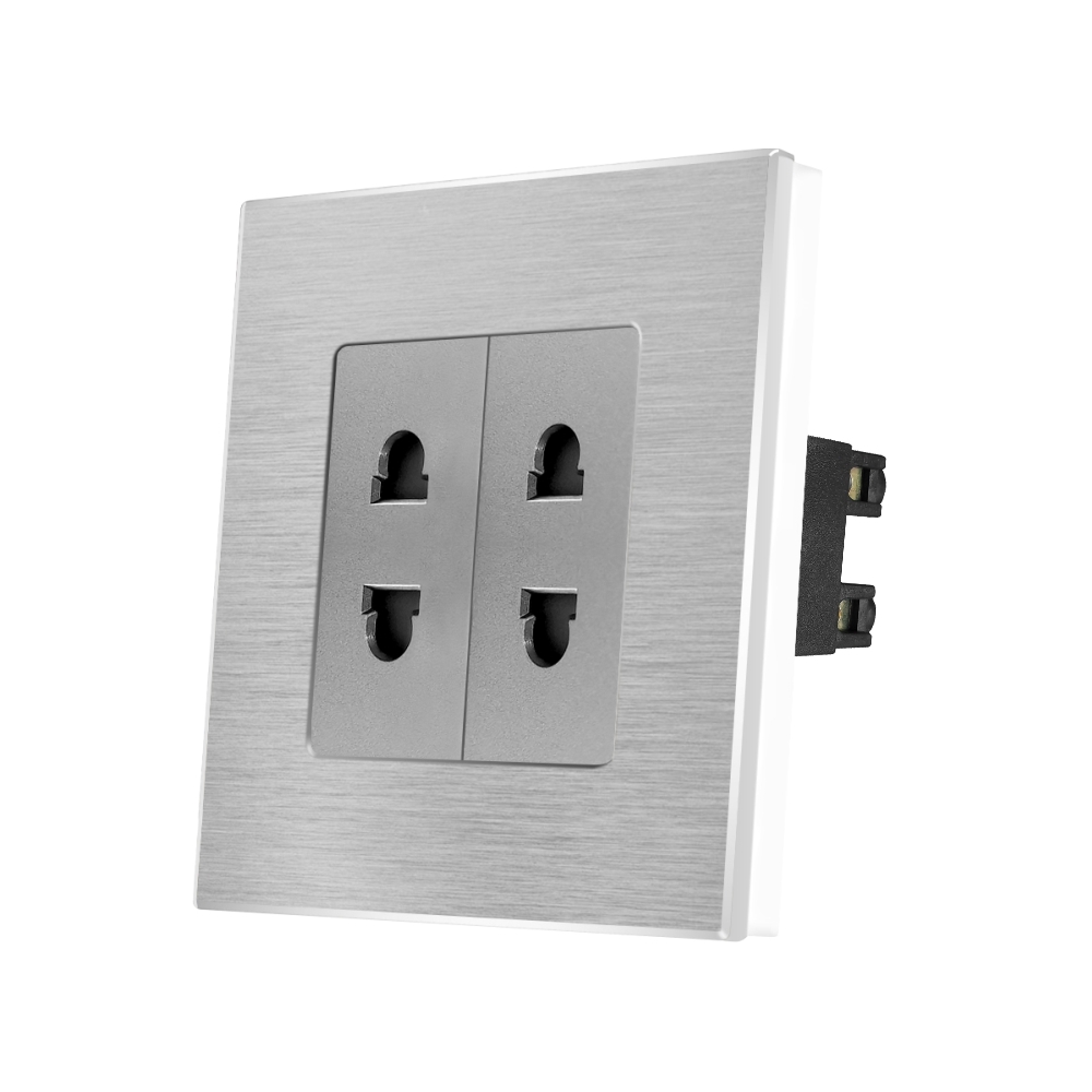 Priza Dubla cu Module Inguste cu Rama din Aluminiu LUXION - gri