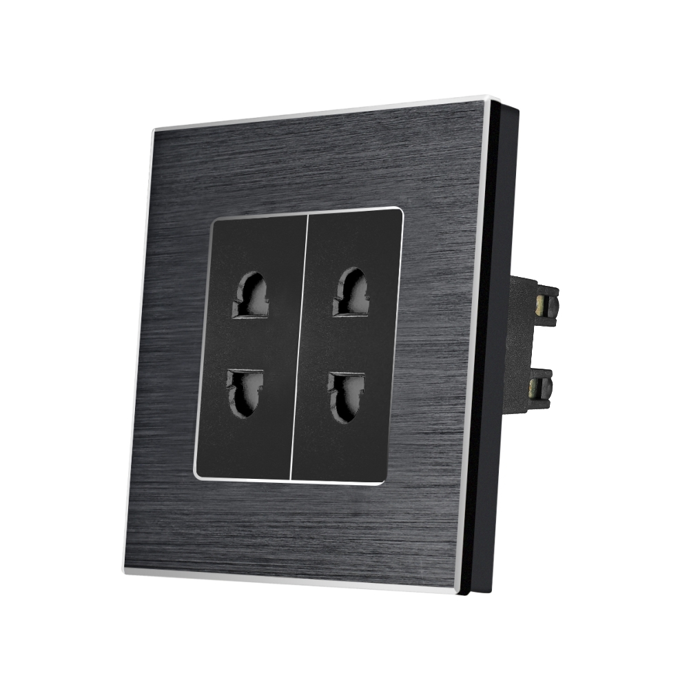 Priza Dubla cu Module Inguste cu Rama din Aluminiu LUXION - negru