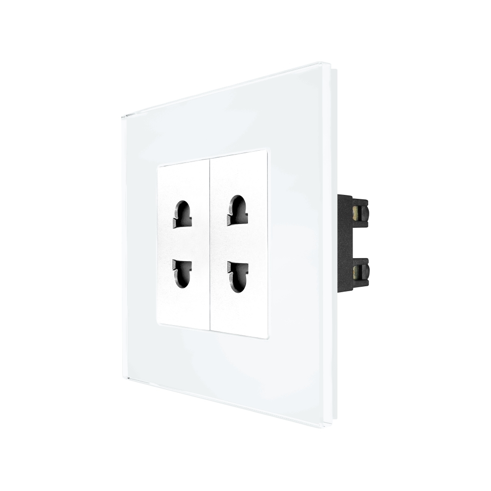 Priza Dubla cu Module Inguste cu Rama din Sticla LUXION - alb