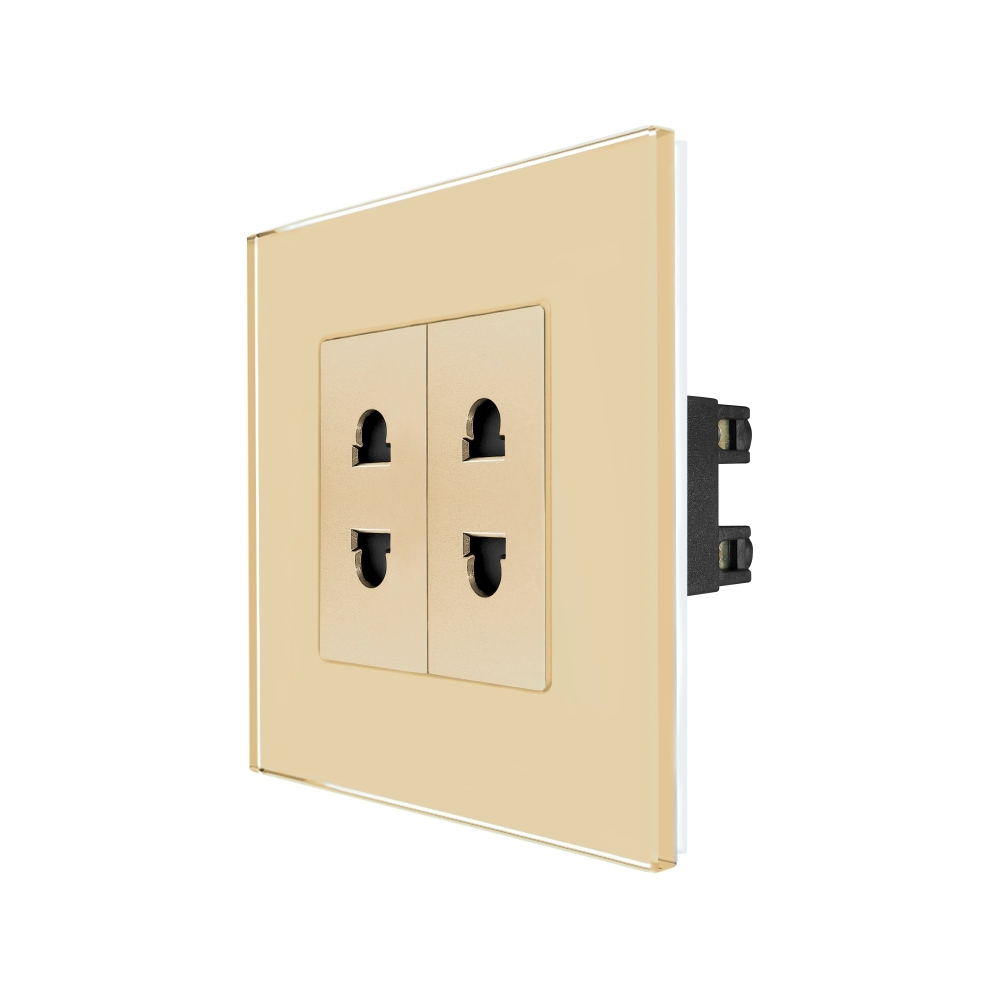 Priza Dubla cu Module Inguste cu Rama din Sticla LUXION - auriu