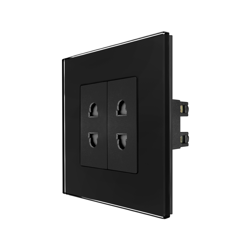 Priza Dubla cu Module Inguste cu Rama din Sticla LUXION - negru