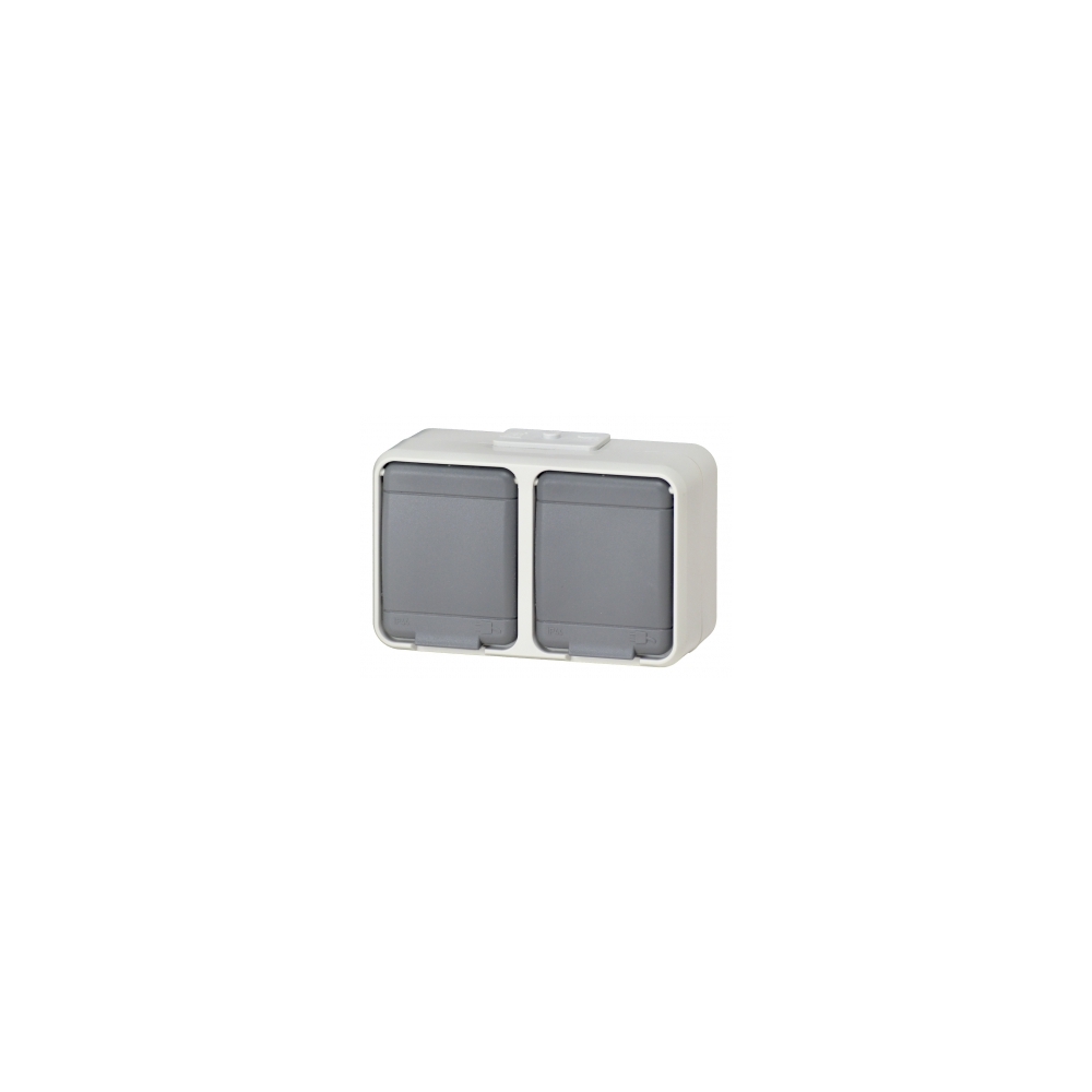 Priza dubla cu PE IP44, gri/gri