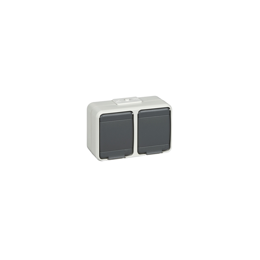 Priza dubla cu PE IP44, gri/gri