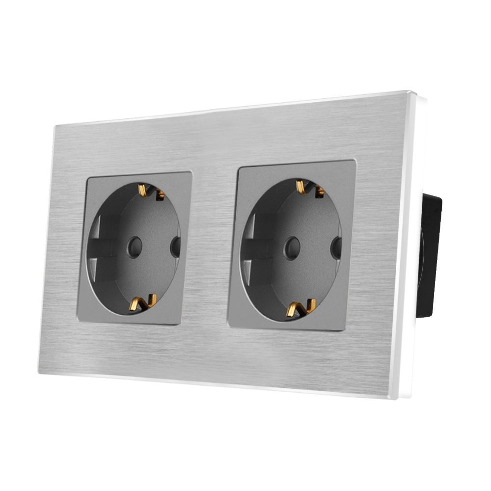 Priza Dubla LUXION cu rama din aluminiu - gri