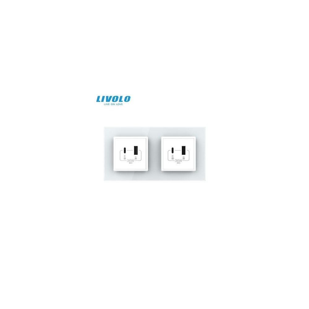 Priza dubla USB tip A si tip C, cu rama sticla