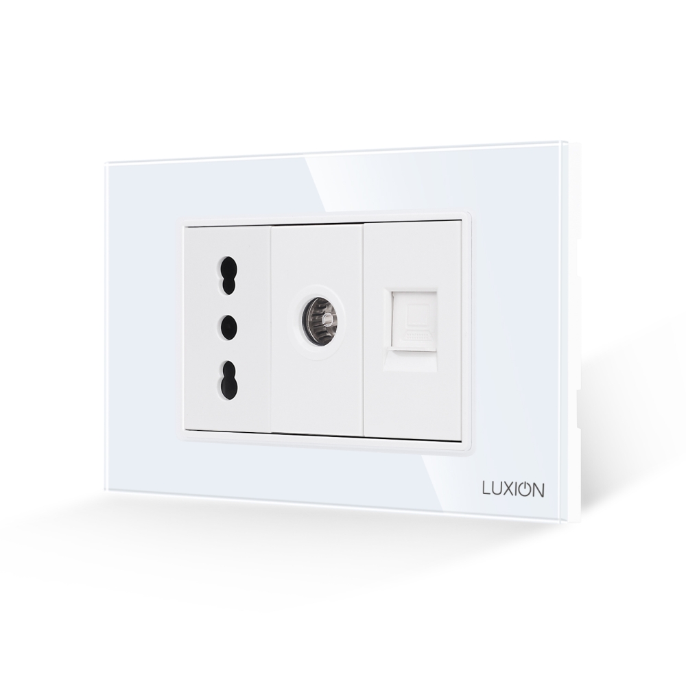 Priza Ingusta + TV + Internet cu Rama din Sticla LUXION, Standard Italian, 3M - alb