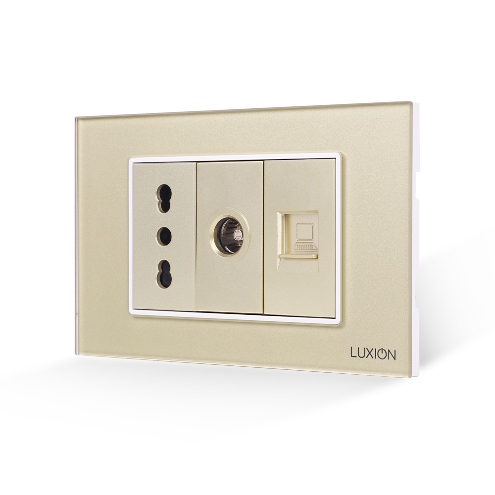 Priza Ingusta + TV + Internet cu Rama din Sticla LUXION, Standard Italian, 3M - auriu