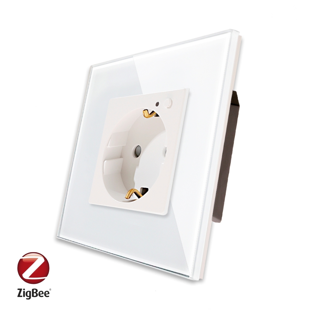 Priza Inteligenta cu Protocol Zigbee si Monitorizare Consum cu Rama Din Sticla LUXION - alb