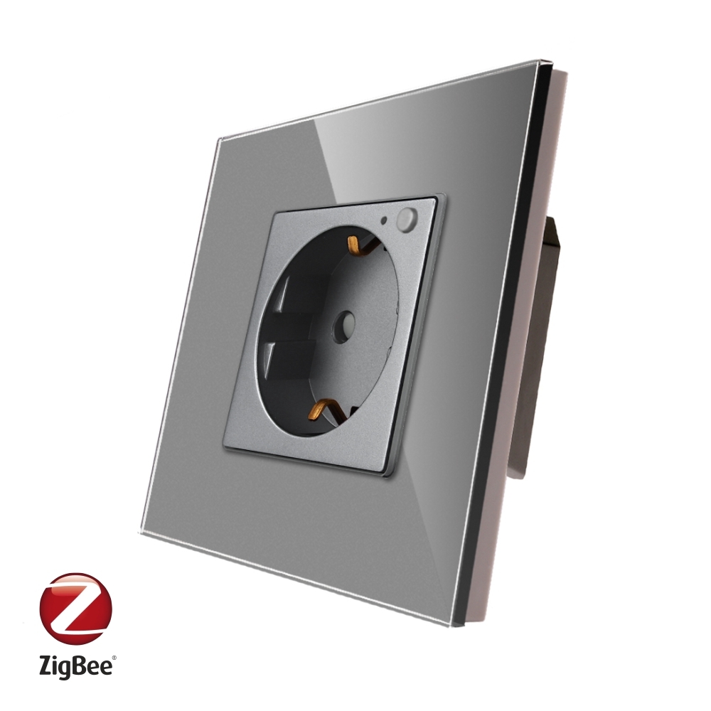 Priza inteligenta pentru perete LUXION Zigbee cu rama din sticla - gri