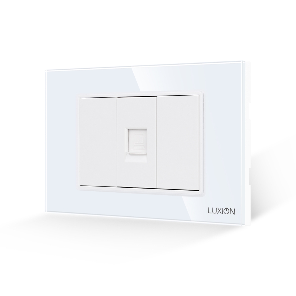 Priza Internet 1M + 2 Taste False LUXION cu Rama din Sticla, Standard Italian, 3M - alb