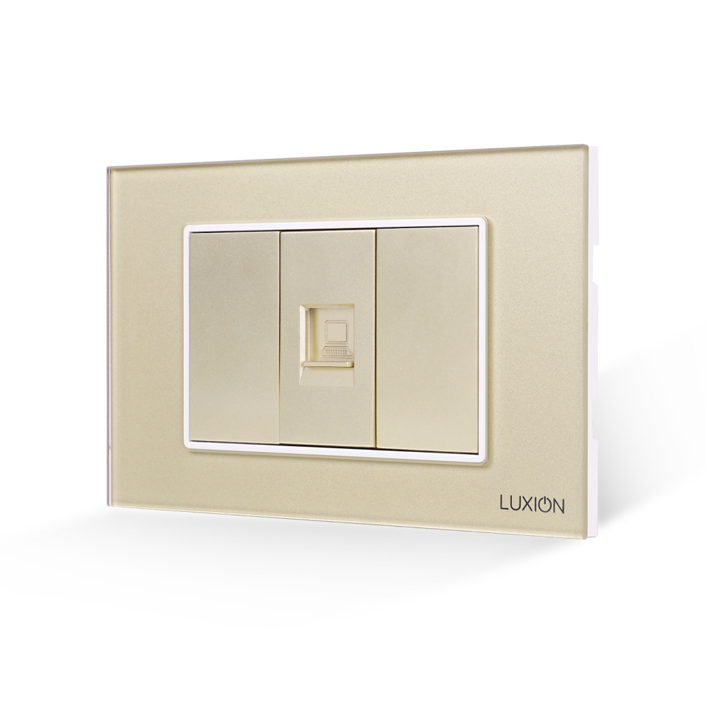 Priza Internet 1M + 2 Taste False LUXION cu Rama din Sticla, Standard Italian, 3M - auriu