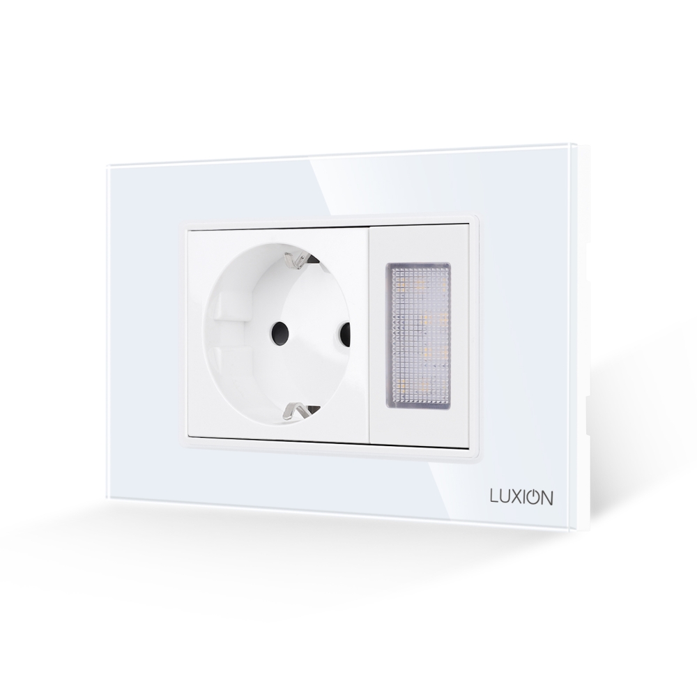 Priza Schuko + Lampa de Veghe cu Rama din Sticla LUXION, Standard Italian, 3M - alb
