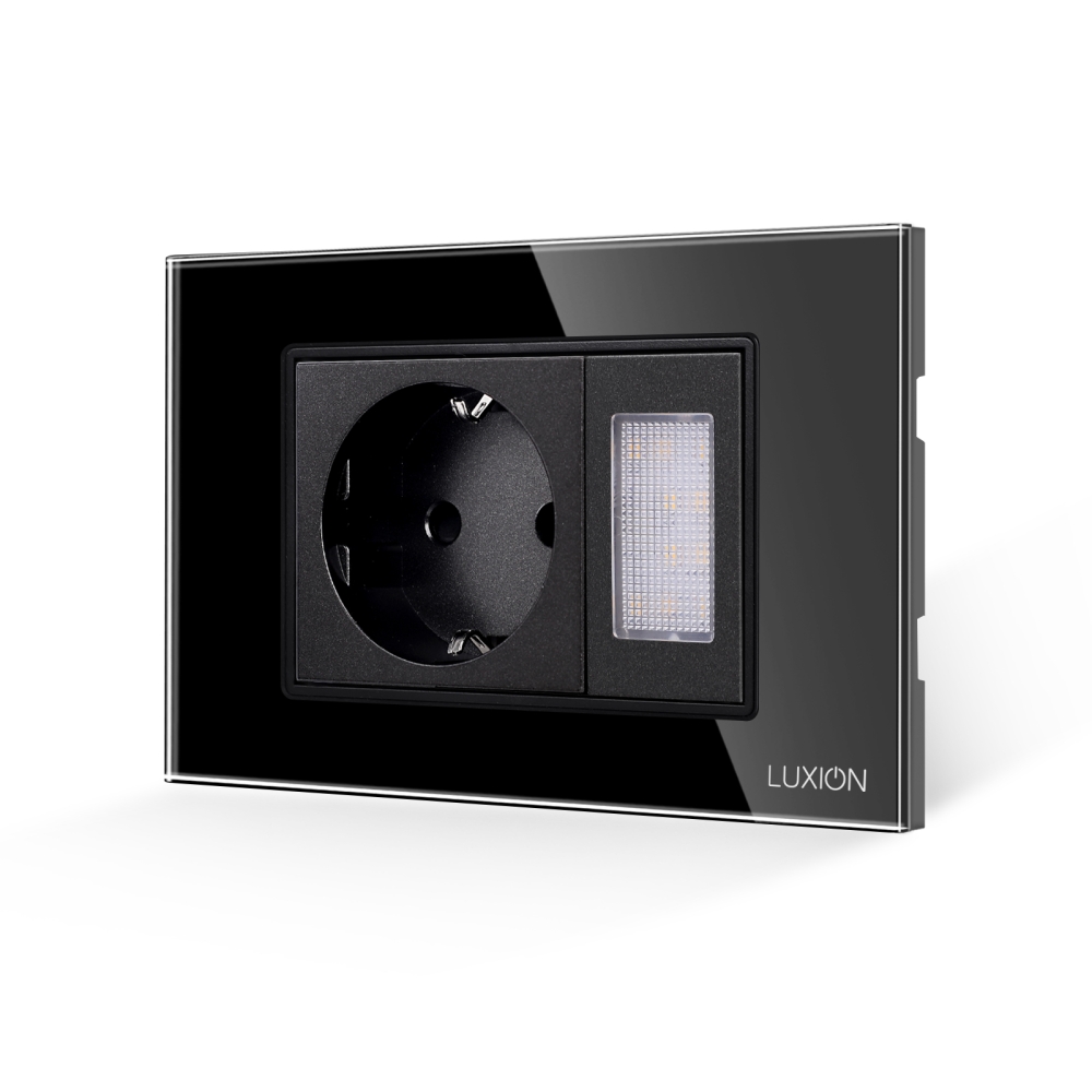 Priza Schuko + Lampa de Veghe cu Rama din Sticla LUXION, Standard Italian, 3M - negru