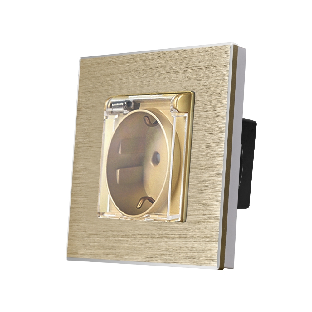 Priza Simpla cu Capac de Protectie LUXION&nbsp;cu rama din aluminiu - auriu