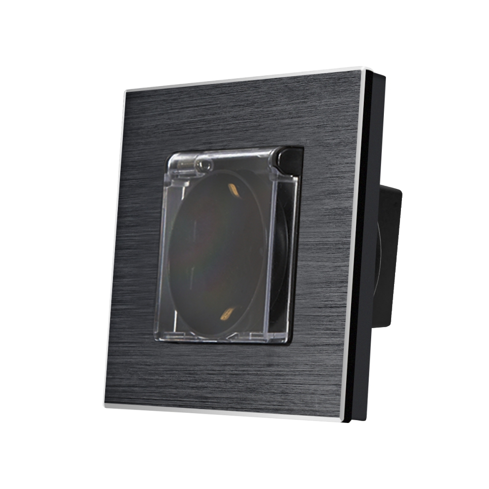 Priza Simpla cu Capac de Protectie LUXION&nbsp;cu rama din aluminiu - negru