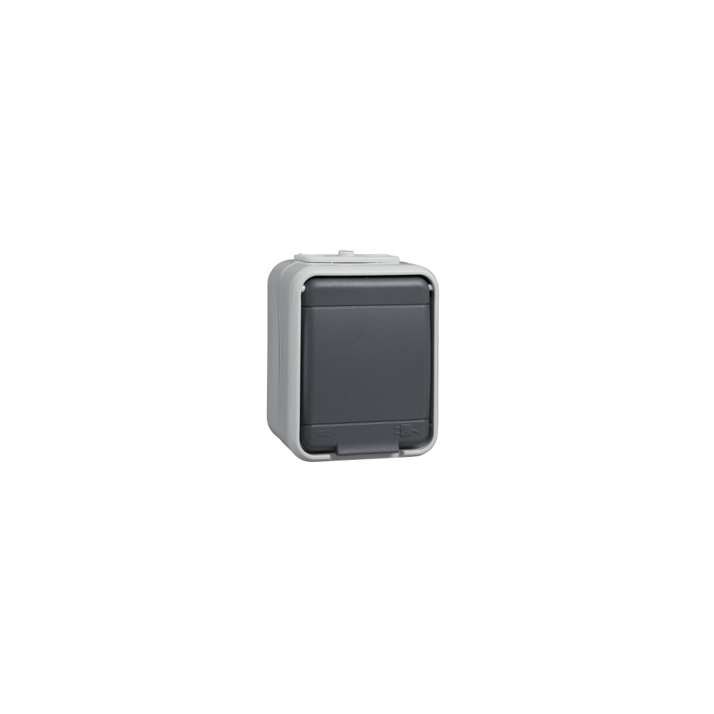 Priza simpla cu PE IP44, gri/gri