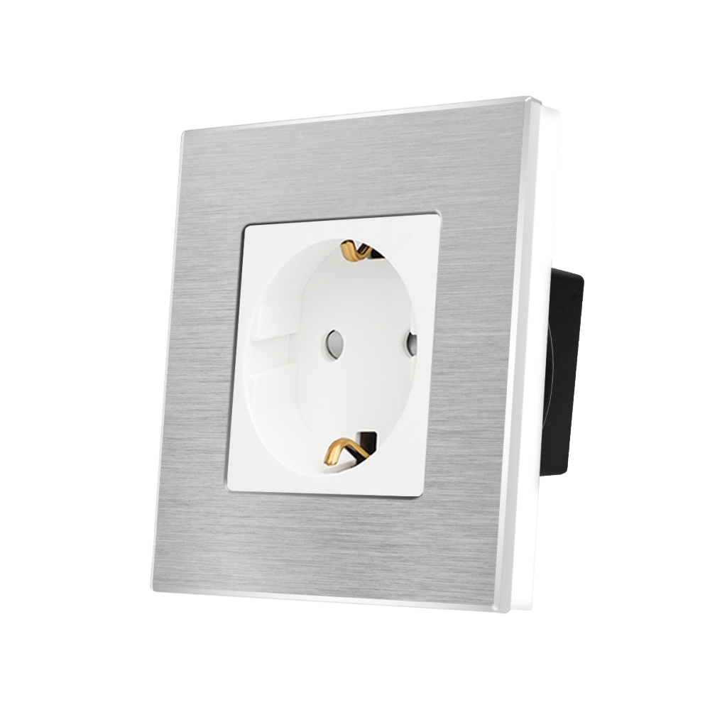 Priza Simpla LUXION cu rama din aluminiu - alb