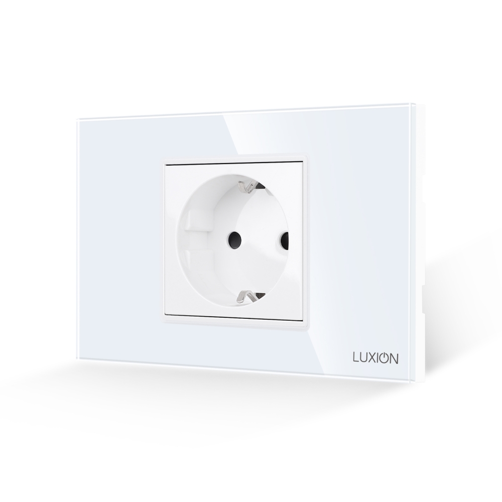 Priza Simpla LUXION cu Rama din Sticla, Standard Italian, 2/3M - alb