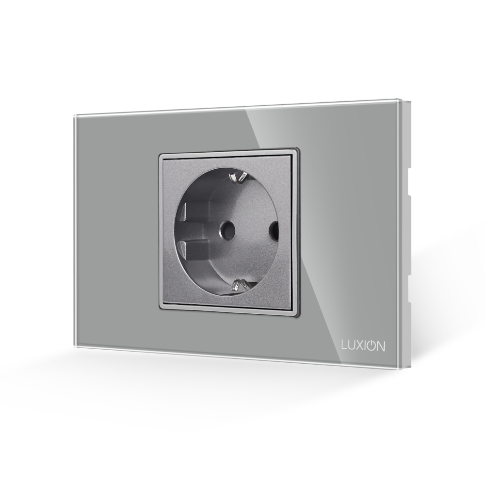 Priza Simpla LUXION cu Rama din Sticla, Standard Italian, 2/3M - gri