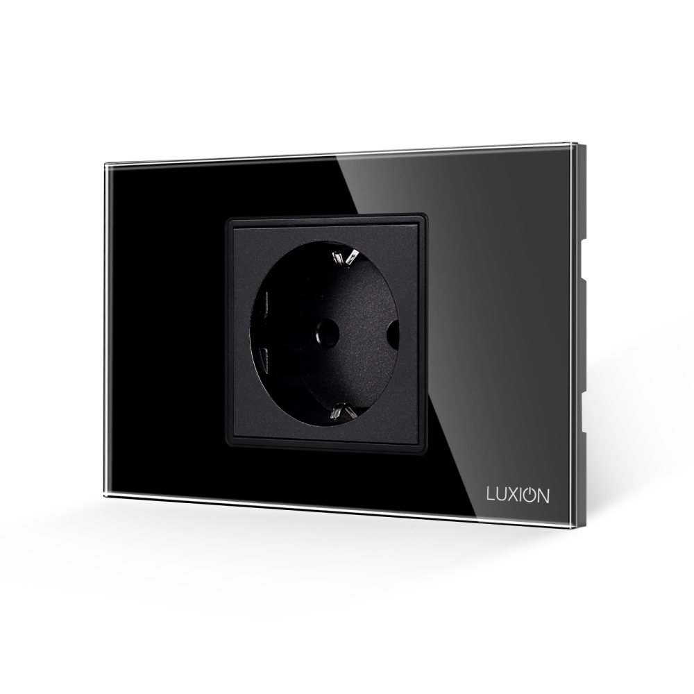 Priza Simpla LUXION cu Rama din Sticla, Standard Italian, 2/3M - negru