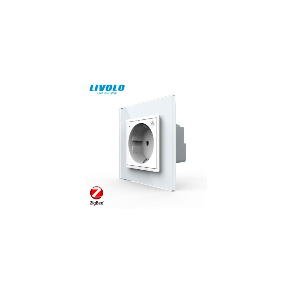 Priza simpla Schuko, inteligenta ZigBee, control aplicatie, cu rama sticla