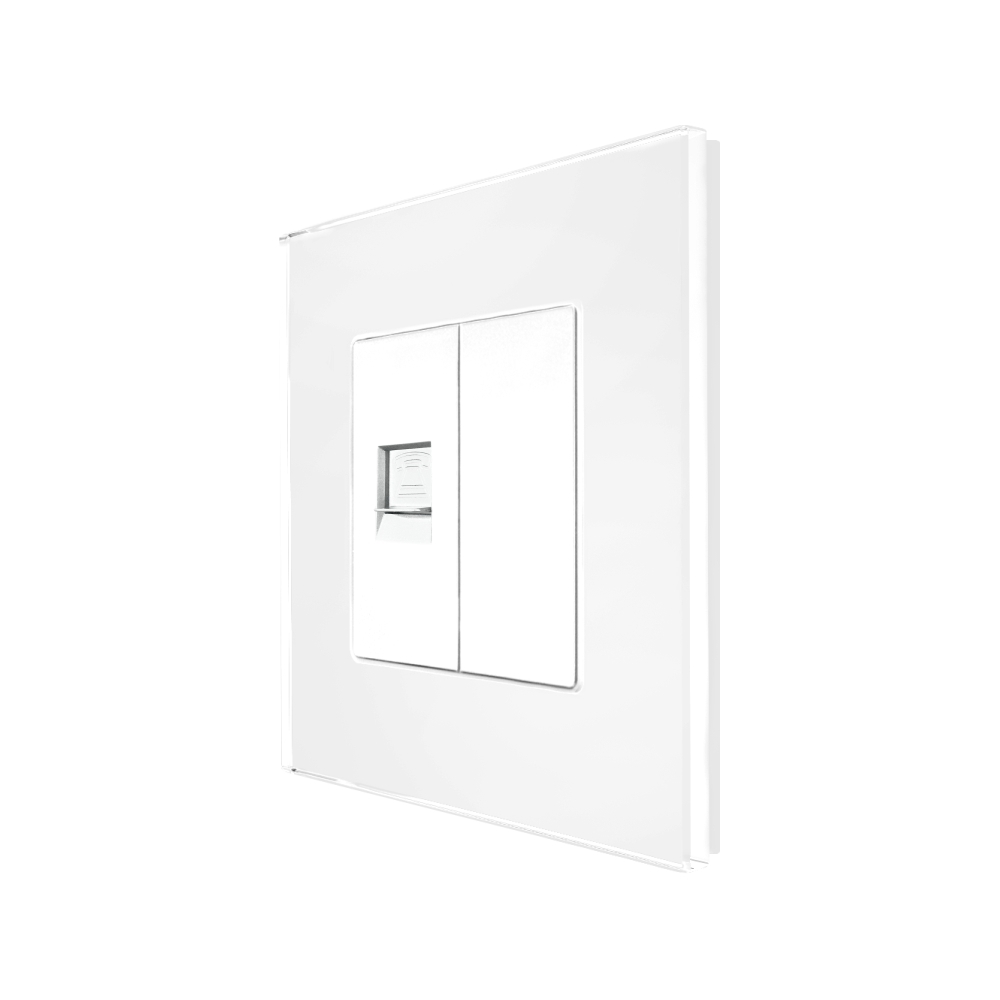 Priza Telefon + Blank cu Rama din Sticla LUXION - alb