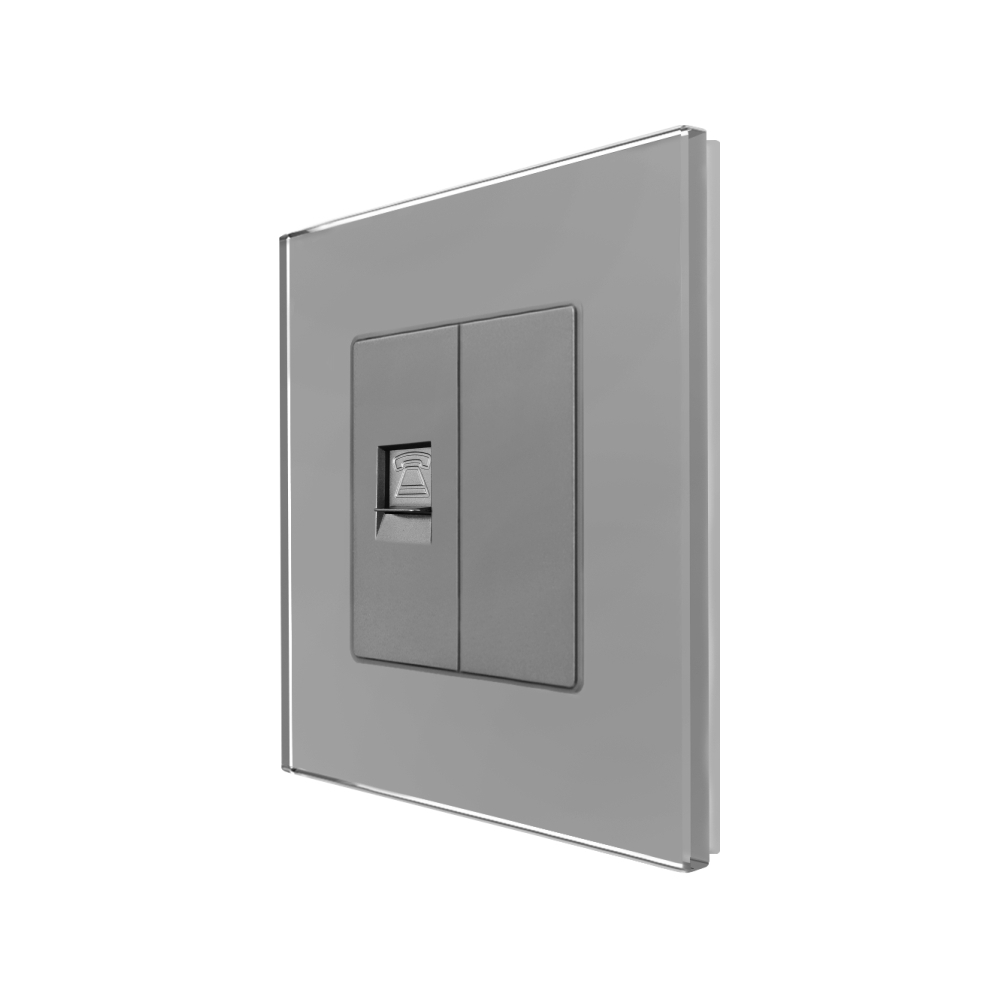 Priza Telefon + Blank cu Rama din Sticla LUXION - gri