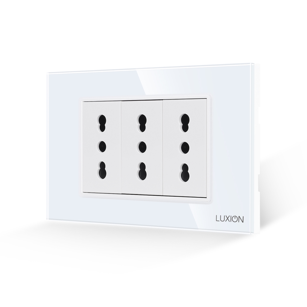 Priza Tripla cu Rama din Sticla LUXION, Standard Italian, 3M - alb