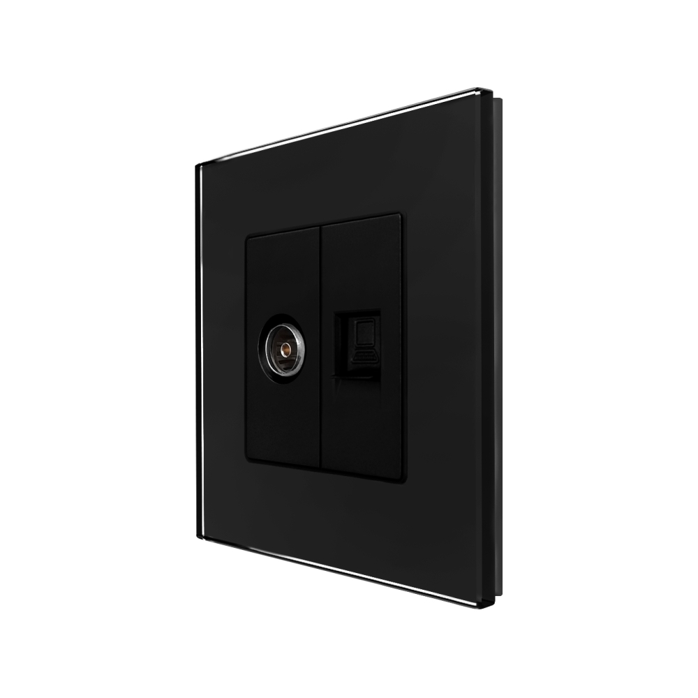Priza TV + Internet cu Rama din Sticla LUXION - negru