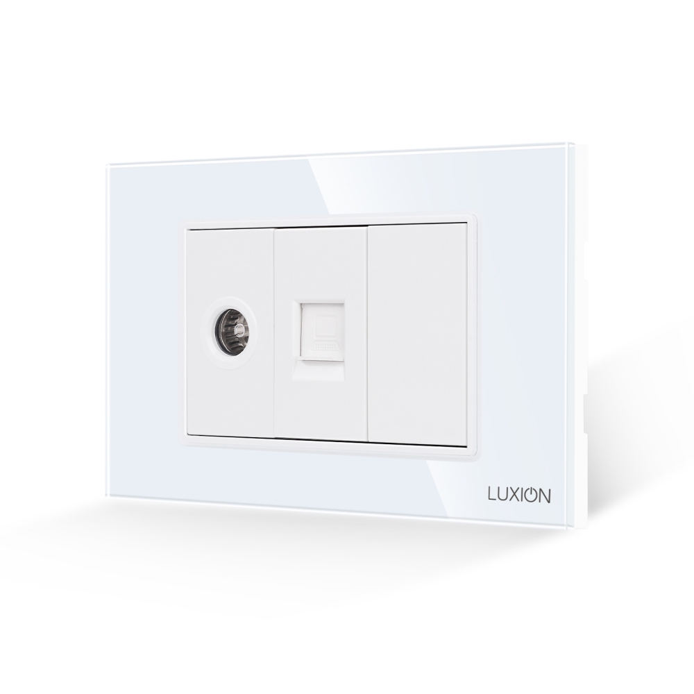 Priza TV + Internet cu Rama din Sticla LUXION, Standard Italian, 3M - alb