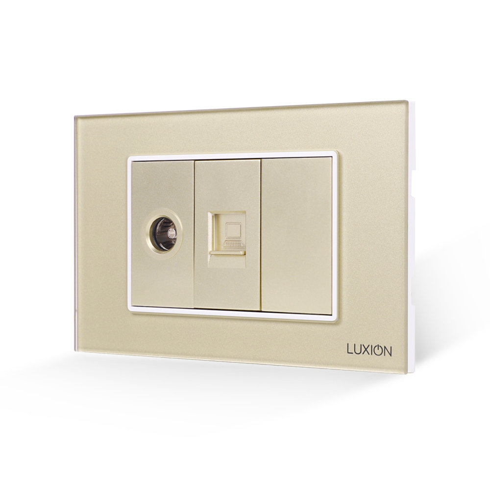 Priza TV + Internet cu Rama din Sticla LUXION, Standard Italian, 3M - auriu