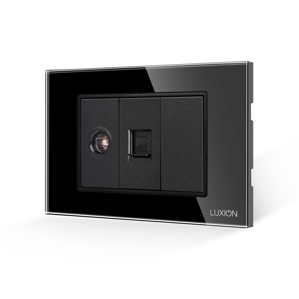 Priza TV + Internet cu Rama din Sticla LUXION, Standard Italian, 3M - negru