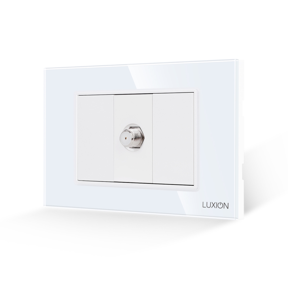 Priza TV Satelit 1M + 2 Taste False LUXION cu Rama din Sticla, Standard Italian, 3M - alb