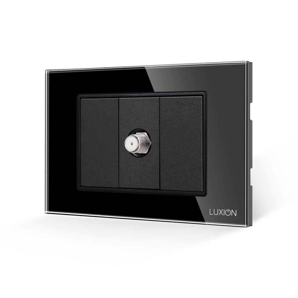 Priza TV Satelit 1M + 2 Taste False LUXION cu Rama din Sticla, Standard Italian, 3M - negru