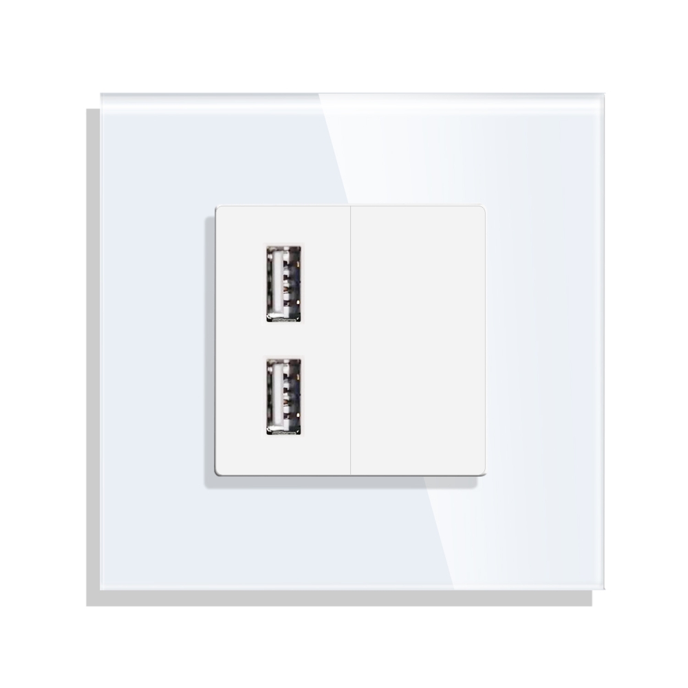 Priza USB cu Rama din Sticla LUXION - alb
