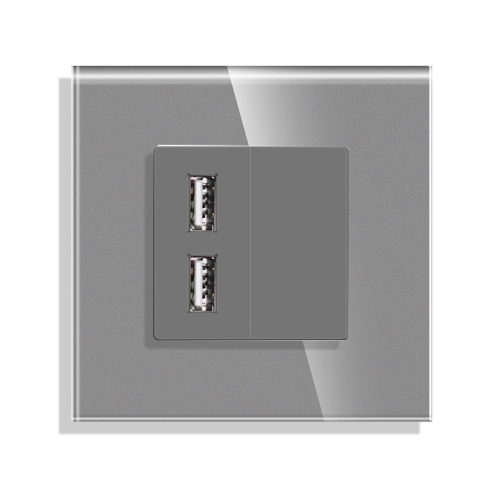Priza USB cu Rama din Sticla LUXION - gri