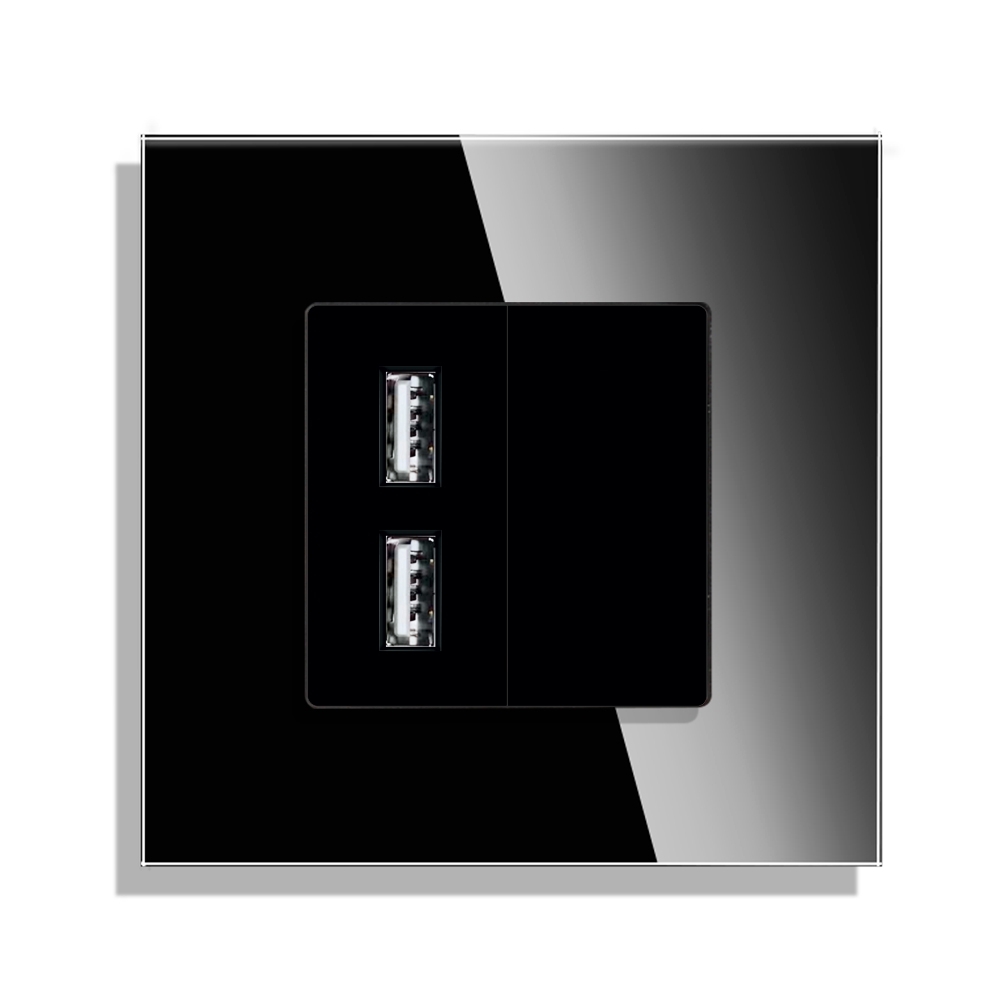 Priza USB cu Rama din Sticla LUXION - negru