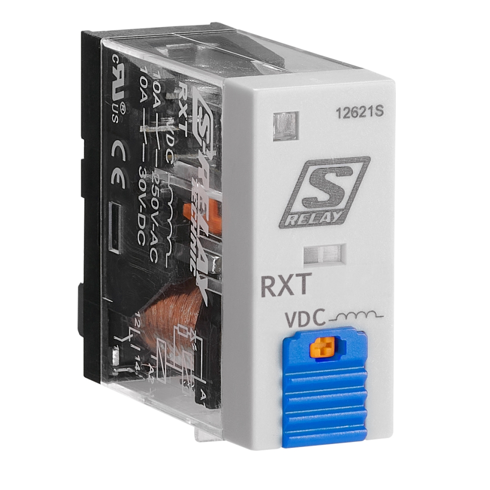 Releu industrial &icirc;ngust, 1CC, 12V c.c. 10A, LED+diodă prot.