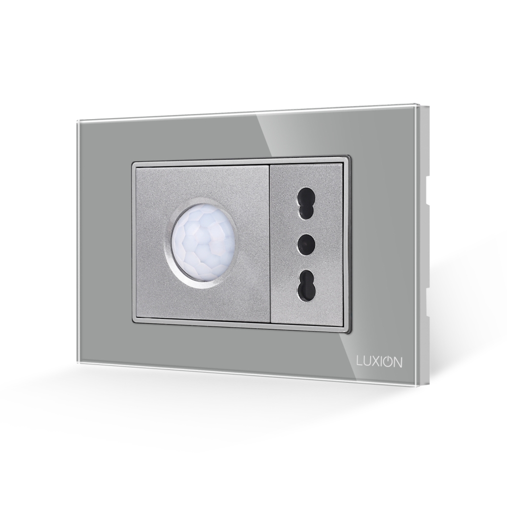 Senzor de Miscare 2M si Priza Ingusta LUXION cu Rama din Sticla, Standard Italian, 3M - gri