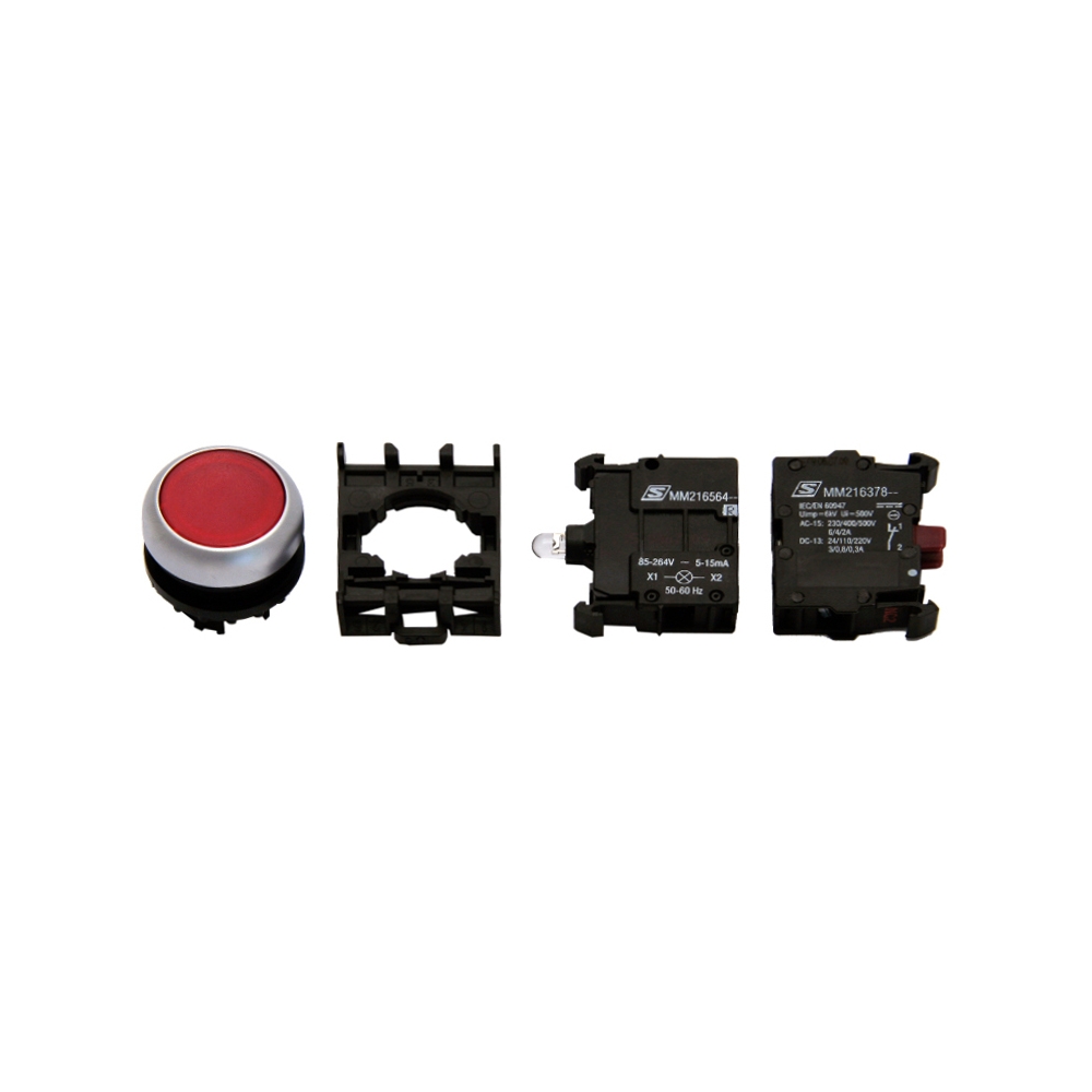 Set complet buton comandă iluminat, rosu, 230V