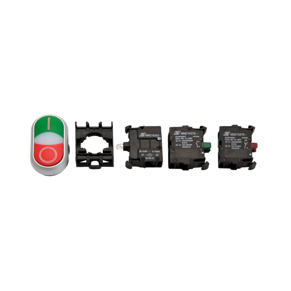 Set complet buton dublu rosu/verde 230V