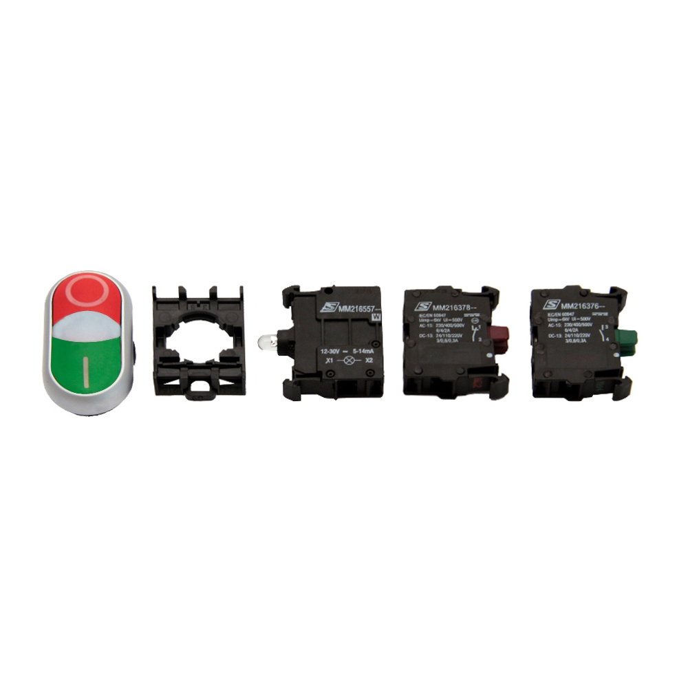 Set complet buton dublu rosu/verde 24V