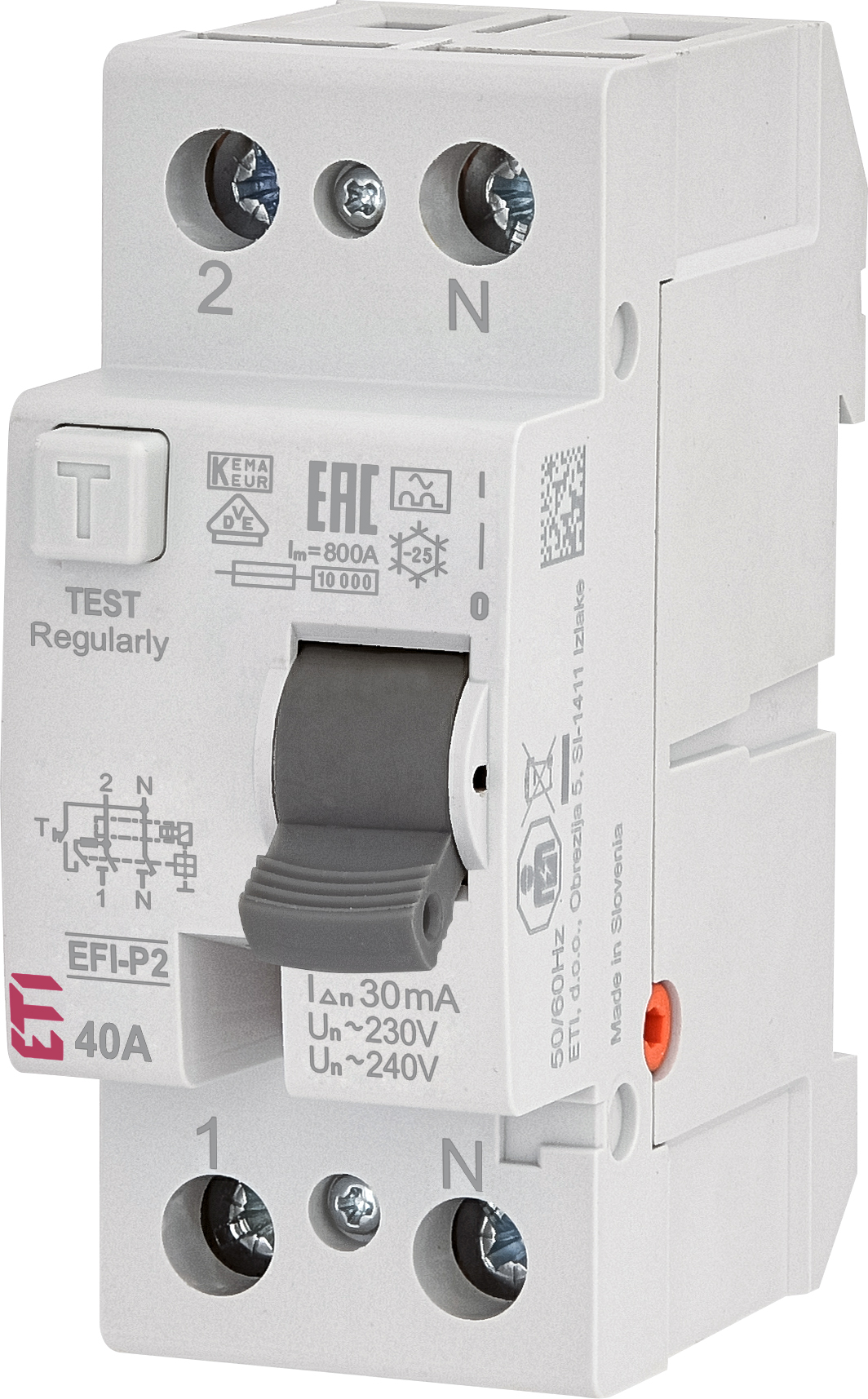 Siguranta automata diferentiala rccb eti 40a, tip a efi-2 a 40/0.03