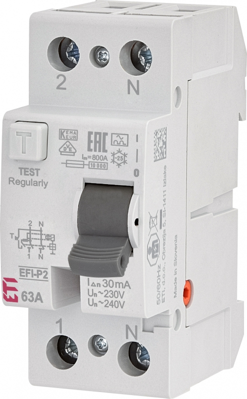 Siguranta automata diferentiala rccb eti 63a, tip a efi-2 a 63/0.03