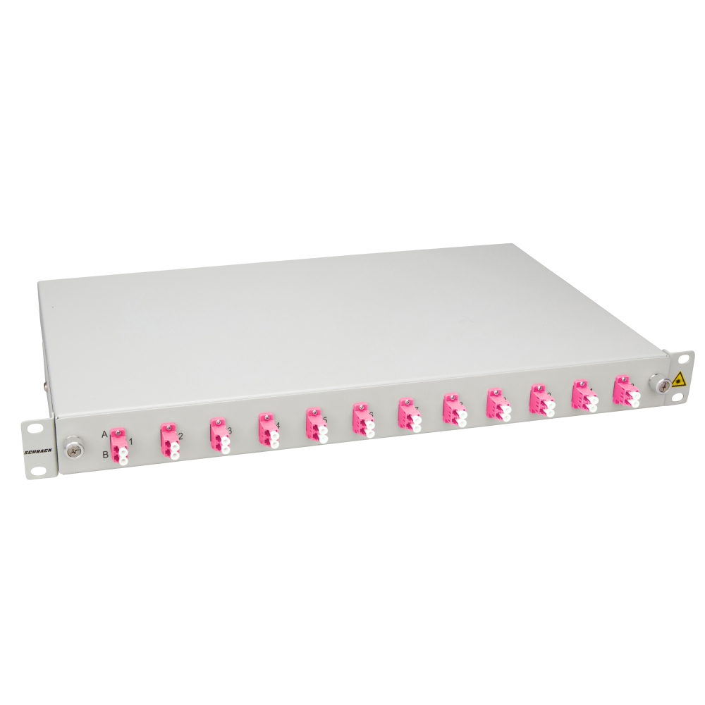 Splicebox, 12 fibre,LC,50/125&micro;m OM4, culisant,19",1UV , ECO