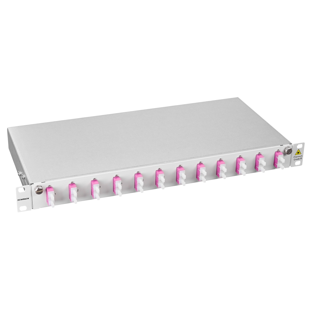 Splicebox, 12 fibre,SC,50/125&micro;m OM4, culisant,19",1UV